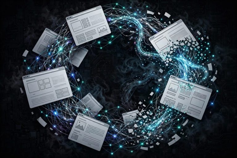 Microsoft’s AI ‘Doom Loop’ Warning: What It Means for Newsletter Publishers Concept image of artificial intelligence software overshadowing online publishing and news websites